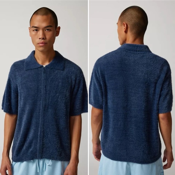Urban Outfitters Standard Cloth Fuzzy Polo Short Sleeve Sweater zip cardigan UO - Picture 1 of 11